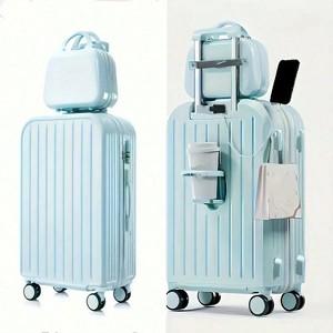 YONWAY 1pcs Minimalist Solid Colorful Luggage Set, Hard Shell Zipper Trolley Suitcase With Square Small Makeup Handbag And Wheels For Travel/School - 1 of 4