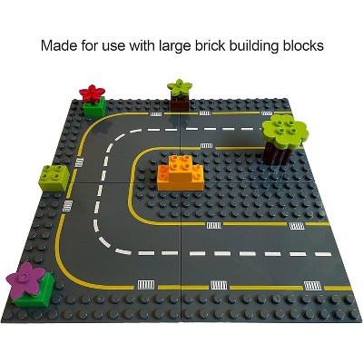 Large Gray Plastic Building Block Road Baseplates Set - 8 Pieces