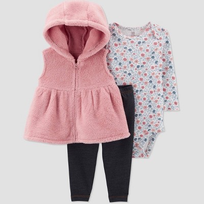 Carter's Just One You® Baby Girls' Floral Sherpa Top & Bottom Set - Pink 9M
