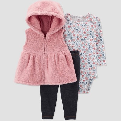 Image of Carter's Just One You® Baby Girls' Floral Sherpa Top & Bottom Set - Pink Newborn