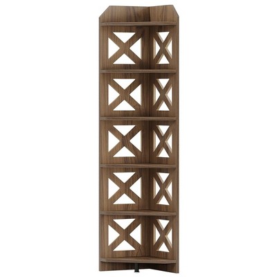 Resenkos Bookshelf, Bookcase Standing Shelf Unts,70.8" Corner Shelf, 6-Tier Corner Bookcase Display Shelves Plant Stand,Rustic Brown