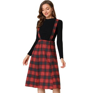 INSPIRE CHIC Women's Vintage Plaid A-Line Tartan Suspender Midi Skirt - 1 of 4