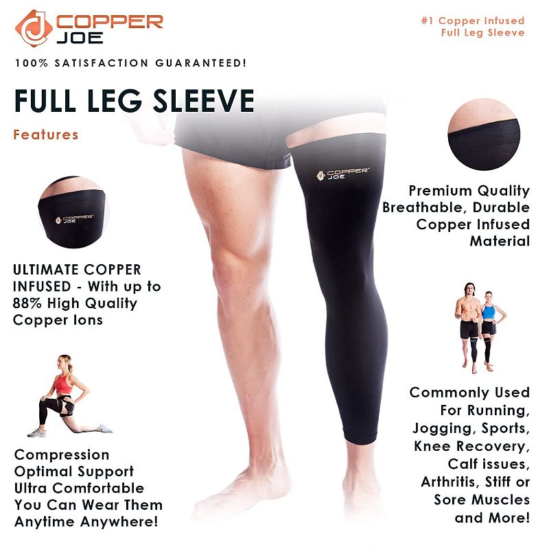 Copper Joe Full Leg Compression Sleeve - Support for Knee, Thigh, Calf, Arthritis. Single Leg Pant For Men & Women - 2 Pack, 4 of 7