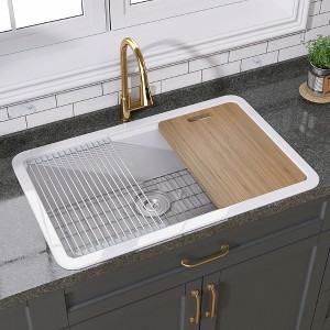 33 in. TUKTUK Drop-In Undermount Sink Single Bowl White Farmhouse Sink Fireclay Kitchen Sinks Deep Workstation Undermount Sink - 1 of 4
