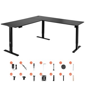 VEVOR L Shaped Desk, Electric Adjustable Height Corner Gaming Desk with Dual Hooks, Heavy Duty Carbon Steel L-Shaped Computer Table, Black - 1 of 4