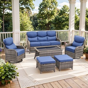 Gymojoy 6 Pieces Outdoor Patio Sofa Ottoman with Swivel Chairs Table - 1 of 4