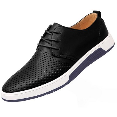 Santimon Men's Oxfords Shoes Casual Lace Up Breathable Formal Dress Mens Slip On Sneakers Black