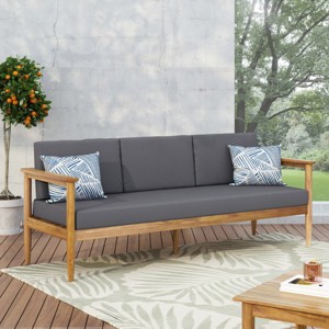 Outdoor Acacia Wood 3-Seater Sofa with Water-Resistant Cushions & Slatted Design, Durable & Stylish Patio Seating-Coolbibila - 1 of 4