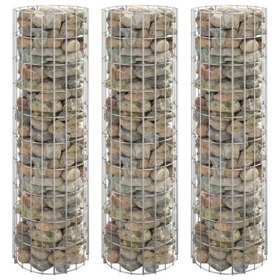 VidaXL Circular Gabion Raised Beds 3 pcs Galvanized Steel 11.8 in.x39.4 in.