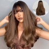 Jessie's Wig 26 Inch Long Wavy Bangs Wig Synthetic Wig Ombre Black to Brown 1 Pc/Pack - 3 of 4