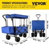 FURNIinspire Outdoor Serving Carts Extra Large Collapsible Garden Cart with Removable Canopy Folding Wagon Utility Carts, Blue, 39"*21.4"*39" - 3 of 4