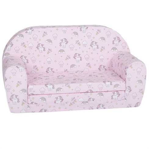 Delsit Toddler & Kids Couch 2 in 1 Flip Open Foam Sofa Bed with Removable  Cover for Bedrooms, Playrooms, & Living Rooms, Unicorns and Rainbows Pink