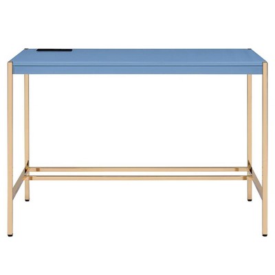 Navy Blue & Gold 45" Wood Writing Desk with USB & Drawer