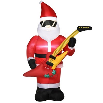 Outsunny 7ft Inflatable Christmas Santa Claus Play Electric Guitar with Sunglasses, Blow-Up Outdoor LED Yard Display for Lawn Garden Party