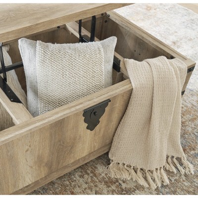 Beige Rectangular Lift-Top Coffee Table with Storage