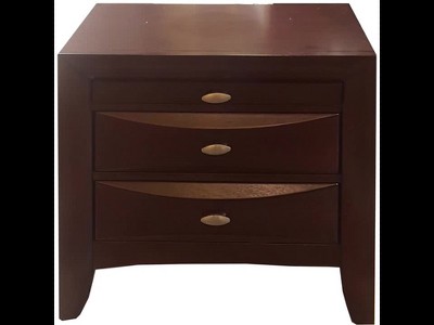 Espresso 3-Drawer Rubber Wood Nightstand with Pull-Out Tray