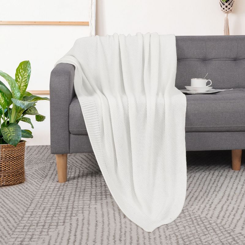 PiccoCasa 100% Cotton Knit Throw Blanket Lightweight Soft Blanket, 1 of 9