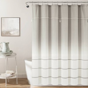 Ombre Embroidery Tassel Yarn Dyed Cotton Shower Curtain - Lush Décor - 1 of 4