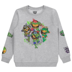 Ninja Turtles Boys Crewneck Sweatshirt - Teenage Mutant Ninja Turtles Embroidered Sleeve Patches Mens Shirt - 1 of 4