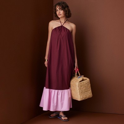 Женские платья Rosie Assoulin x Target Women's Halter Flounce Colorblock Maxi Dress - Rosie Assoulin x Target Burgundy/Pink M — фото 3