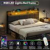 Homhougo Queen Bed Frame with Storage Headboard Led Lights Charging Station, Upholstered Queen Platform Bed Frames with 2 Drawers, Brown - 3 of 4