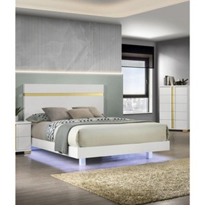 TiramisuBest Modern White 3pc Bedroom Set Queen Size Bed w LED 2x Nightstands Mattress Ready Furniture Acrylic Trim - 1 of 4
