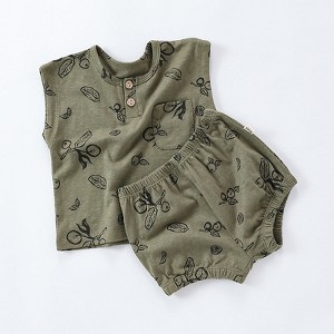 MyKids-USA Summer Baby Kids Unisex Floral/Fruit Printing Sleeveless Crew Neck Vest And Shorts Clothing Sets - 1 of 4