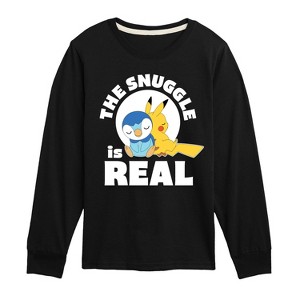 Boys' - Pokémon - The Snuggle Is Real Pikachu And Piplup Long Sleeve Graphic T-Shirt - 1 of 4