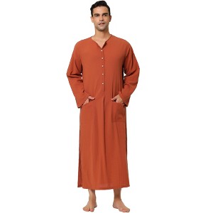 Lars Amadeus Men's Cotton Side Split Long Sleep Nightgown with Pockets - 1 of 4