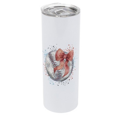 Elanze Designs 20 Ounce Stainless Steel On the Go Travel Tumbler With Push Top Lid, Baseball With Pink Bow