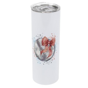 Elanze Designs 20 Ounce Stainless Steel On the Go Travel Tumbler With Push Top Lid, Baseball With Pink Bow - 1 of 1