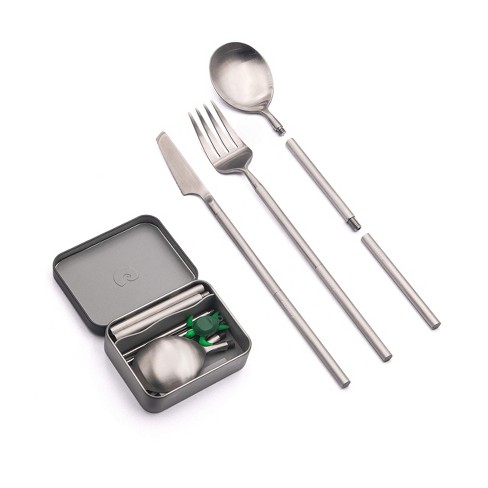 Cutlery Set 8 Pcs Portable Utensil Travel Camping Reusable Metal Flat  Silverware