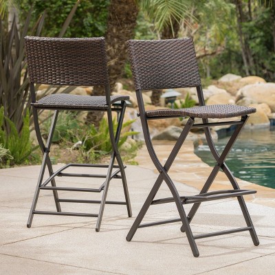 Set of 2 Outdoor PE Rattan Backless Barstools with Rattean Frame-Christopher Knight Home