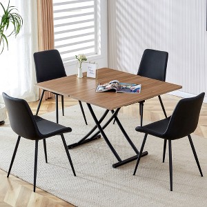 VYNXARIA Modern minimalist multifunctional lifting table,0.8-inch wood grain craft sticker desktop,4 faux leather upholstered dining chairs - 1 of 4