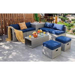 Costway 8PCS Patio Rattan Furniture Set Storage Waterproof Cover Cushion - 1 of 4