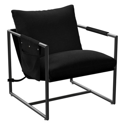 Beautyolove Modern Black Corduroy Upholstered Accent Chair Armchair with Metal Frame, Removable Cushions and Storage Bag