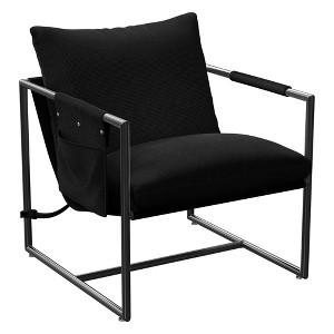 Beautyolove Modern Black Corduroy Upholstered Accent Chair Armchair with Metal Frame, Removable Cushions and Storage Bag - 1 of 4