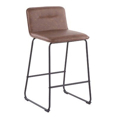 Casper 26'' Black Metal and Espresso Faux Leather Counter Stool Set