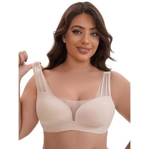 INSPIRE CHIC Women's Mesh Wireless Push Up Minimizers Wide Straps Lightweight Breathable Seamless Soft Bras - 1 of 4