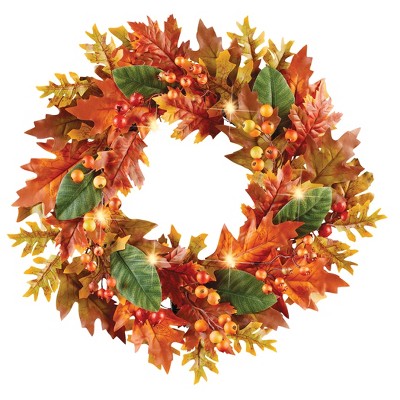 Collections Etc Led Lighted Autumn Colorful Leaves Wreath : Target