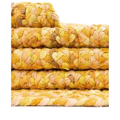 Handmade Boho Medallion Braided Rug in Vibrant Blue and Orange