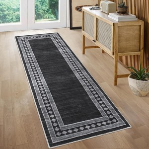 Solid Bordered Rug, Machine Washable Soft Geometric Throw Carpet, Non-Slip Low-Pile Indoor Floor Mat for Living Room, Bedroom, Office - 1 of 4
