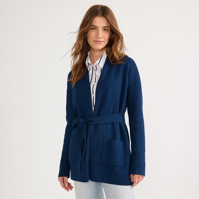 Lands' End Women's Fine Gauge Milano Belted Long Line Cardigan Sweater