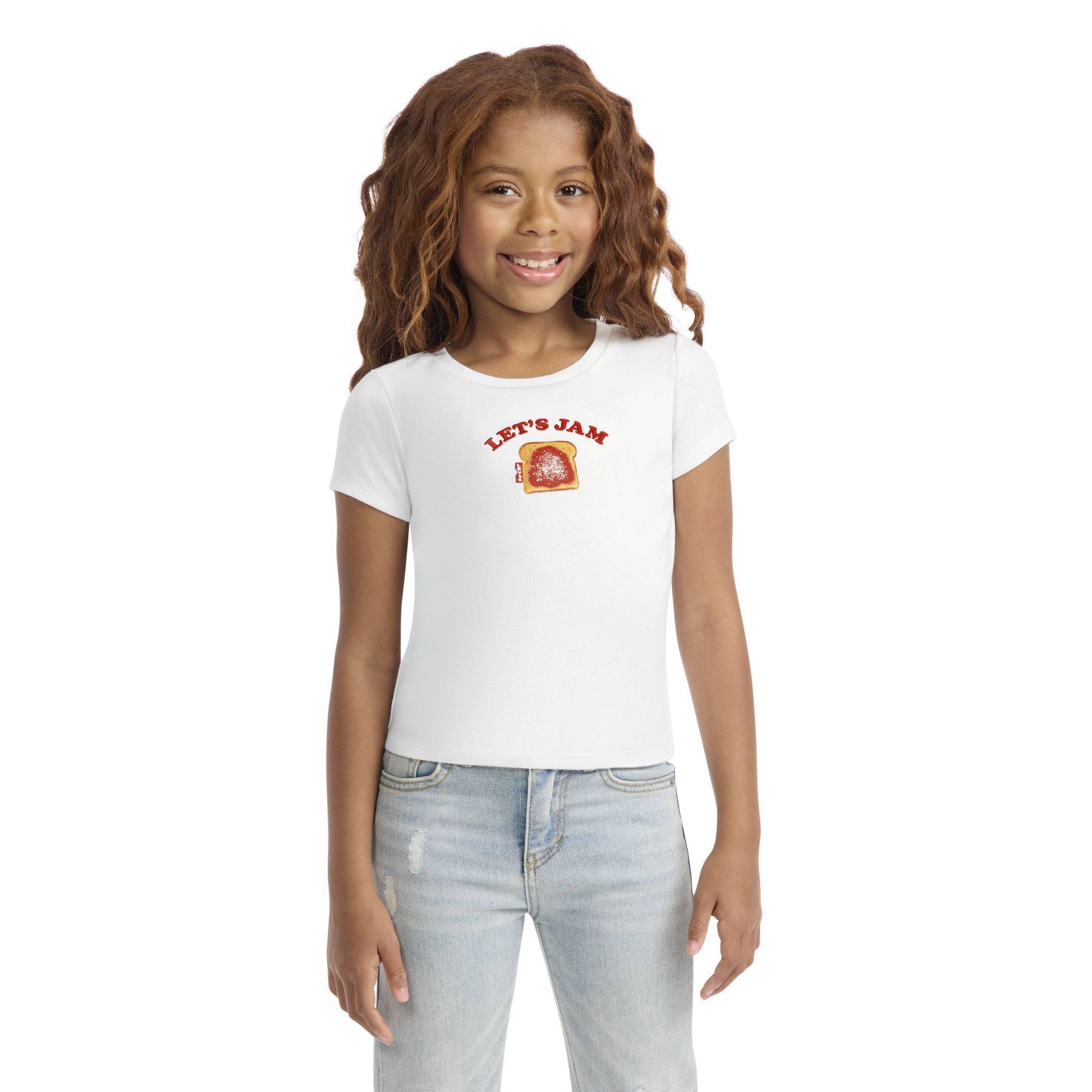Levi's® Girls' Short Sleeve Ribbed 'Let's Jam' Graphic T-Shirt - White M
