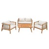 Christopher Knight Home Tyvon Outdoor 4 Piece Acacia Wood Conversation Set with Rope Weave Seating and Slatted Coffee Table - 2 of 4