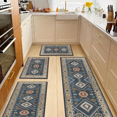 DOMETOUR Boho Kitchen Rugs Sets 4 Piece with Runner Floral Kitchen Floor Mat, Non Skid Washable Runner Rug for Kitchen Floor Sink