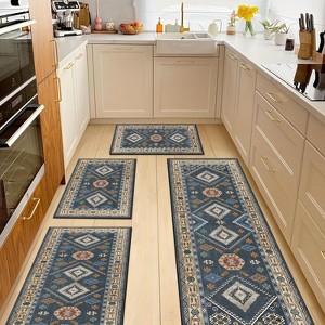 DOMETOUR Boho Kitchen Rugs Sets 4 Piece with Runner Floral Kitchen Floor Mat, Non Skid Washable Runner Rug for Kitchen Floor Sink - 1 of 4