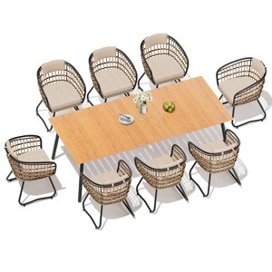 Crestlive Products Outdoor Dining Set Patio Dining Table with Rattan Dining Chairs Wooden-Like Top and Aluminum Frame Umbrella Hole - 1 of 4