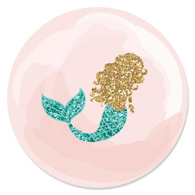 Big Dot of Happiness Let's Be Mermaids - Baby Shower or Birthday Party Circle Sticker Labels - 24 Count