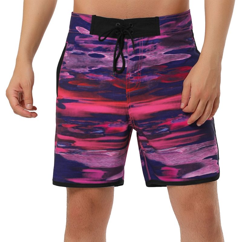 Lars Amadeus Men's Summer Drawstring Waist Contrast Color Printed Swim Shorts, 1 of 7